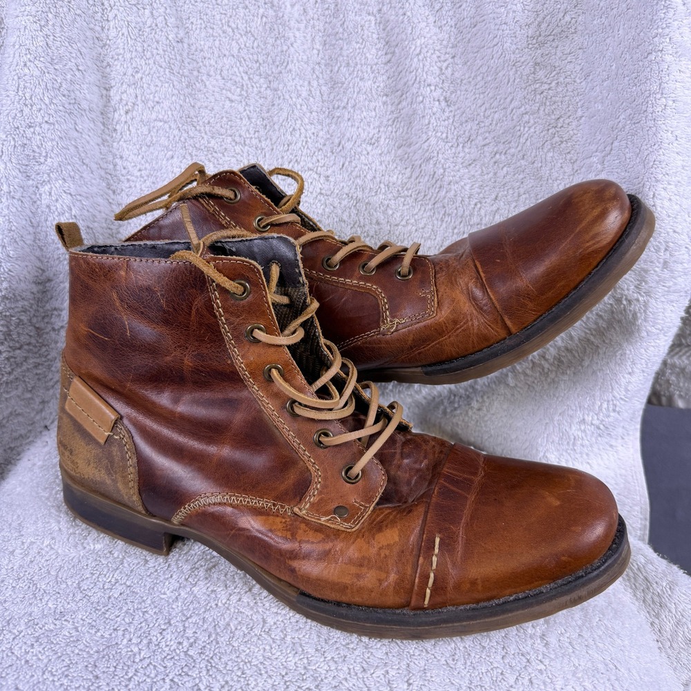 Bullboxer Delden Boots Mens Size 12 Brown Leather Cap Toe Lace Up Ankle Boots